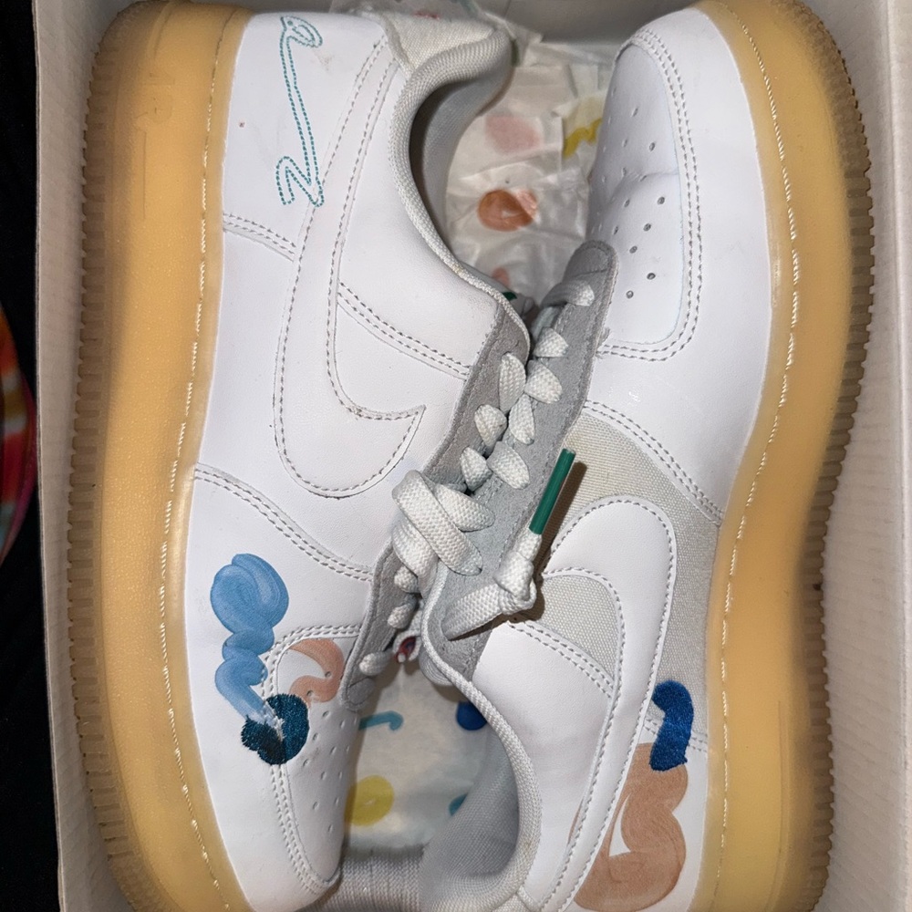 White and Tan Sneakers Air Force 1s